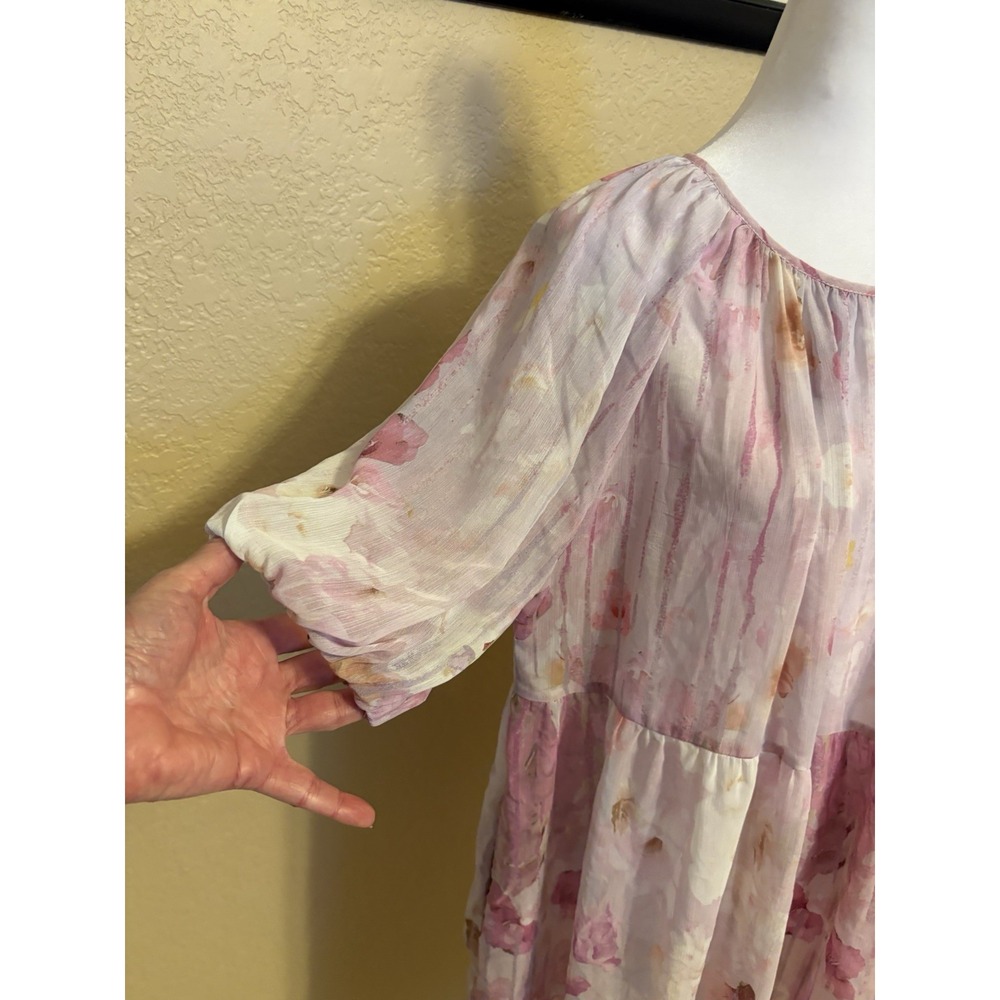 Melloday, Anthropologie Chiffon Watercolor Dress, Boho, Pink, White, Purple, S - Picture 3 of 9